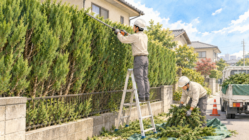 カイズカイブキの剪定：大きくなりすぎた垣根を安全に小さくする方法